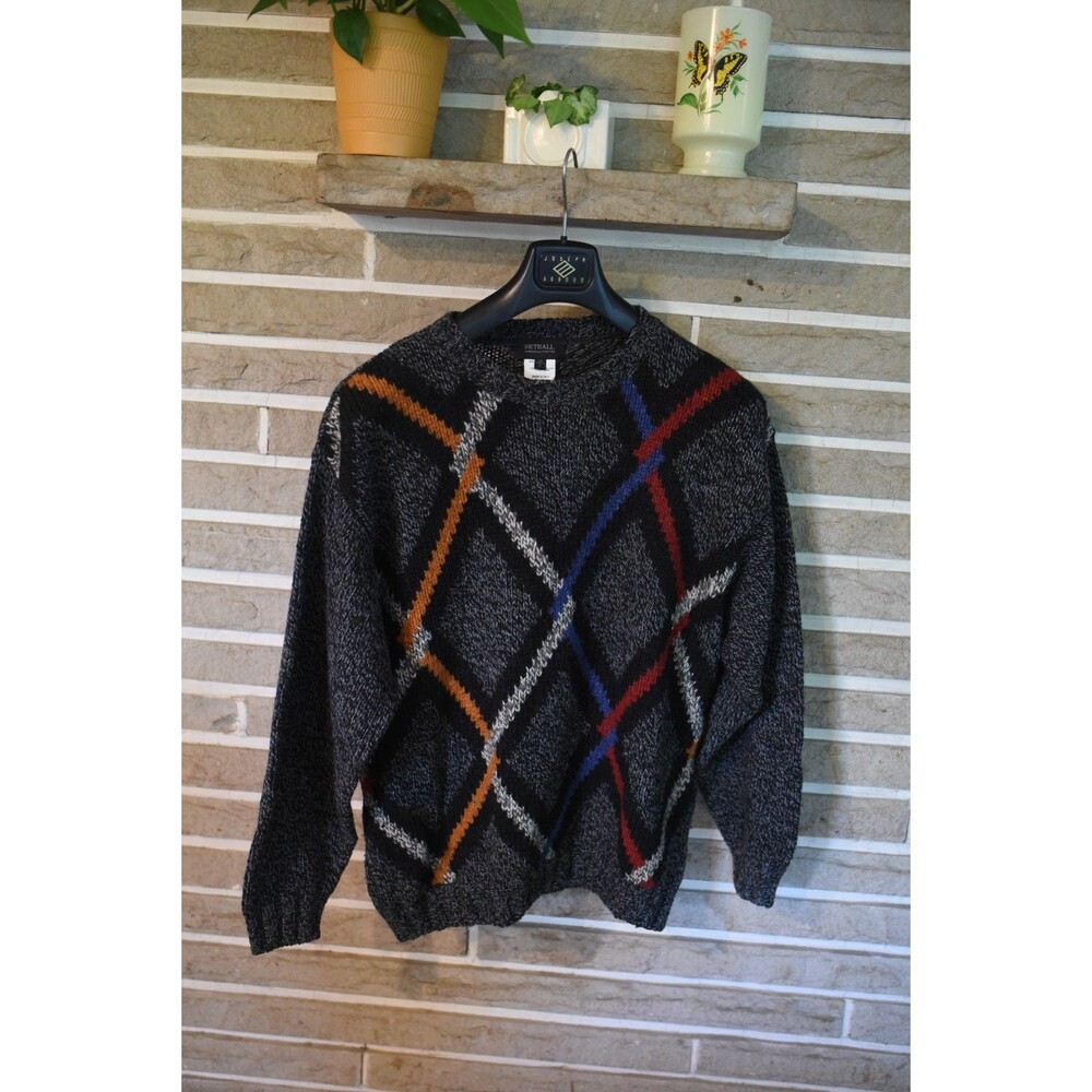 Vintage Gabriella Frattini Crew Sweater  52 L Wool blend Italy Setball argyle